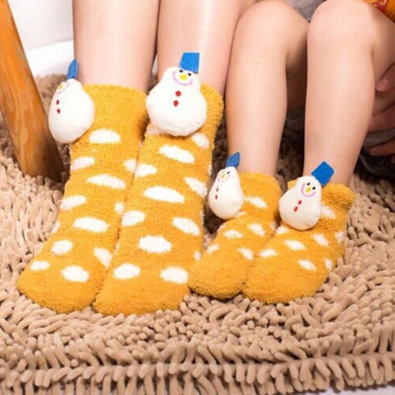 Volwassenen Kids Ouder-kind Nakomelingen Warme Kerst Stijl Sokken Polyester Cartoon Anti-Slip Stereo Pop Vloer Sokken knie Hoge
