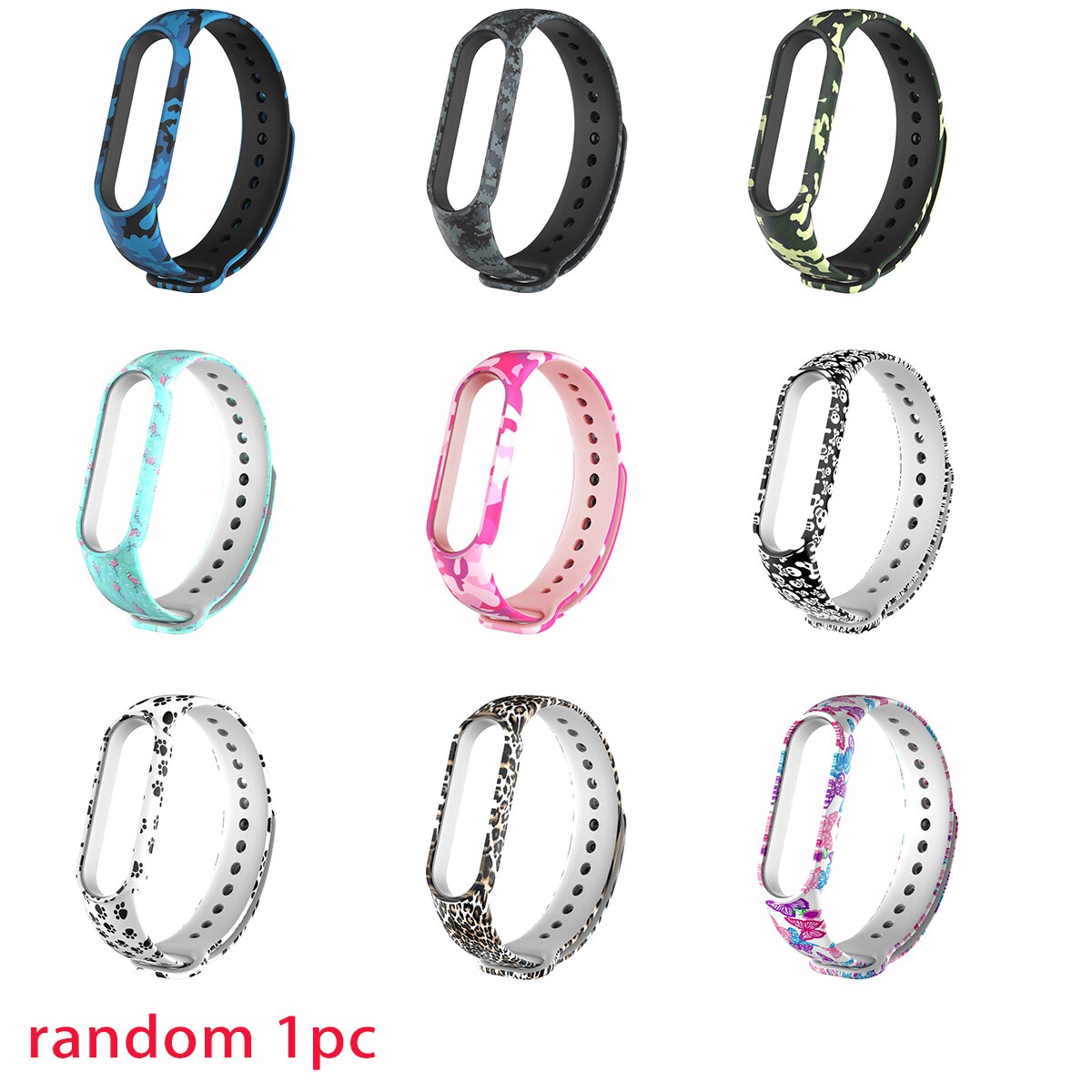 Print Pattern Bracelets Mi Band5 Mi Band 6 Strap Sports Wristband Adjustable Bracelets For Sport Silicone TPU straps: random