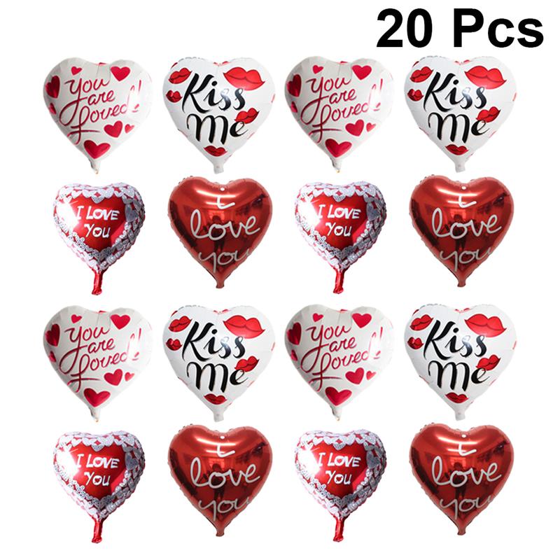 20pcs 18 Inches Heart-shaped Balloons Decorations Handwriting Balloons Party Foil Balloon Scene Decor Romantic Valentine Day