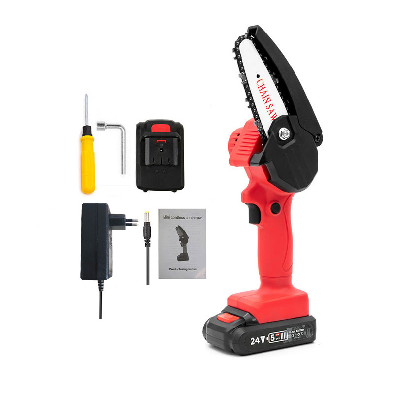 Magnitt Elektrische Kettingzaag 24V 4Inch Verwijderbare Snoeizaag Draagbare Houtbewerking Elektrische Mini Kettingzaag Hout Cutter Elektrische Zagen: red 1 battery EU
