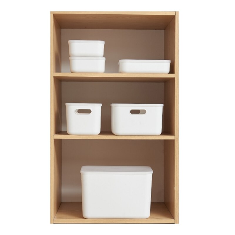Plastic White Stackable Storage Box Bin with Clear Lid Handles Multifunctional Clothes Sundries Desktop Basket Organizer