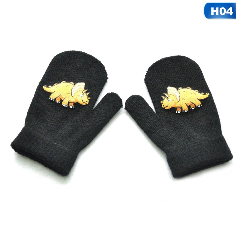 Cute Cartoon Dinosaur Pattern Gloves For Children Toddler Winter Warmth and Velvet Thick Knitted Gloves Kids Outdoor Mittens: H04