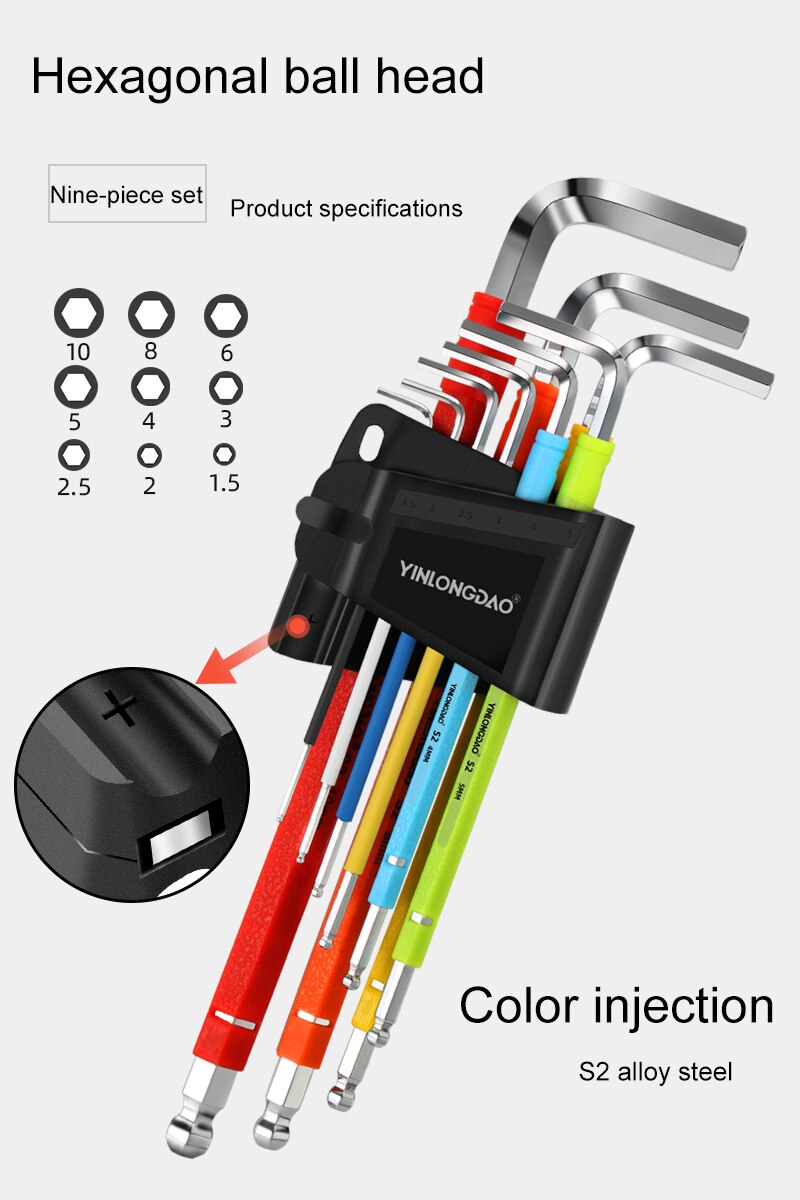 Magnetic Allen Wrench Rainbow Set Inner hexagon and inner 6 corner tools Screwdriver Universal Hexagonal Wrench Torx Pozi: Ball head