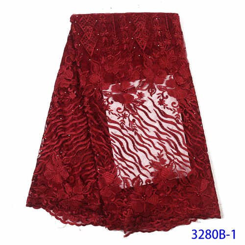 Nigeriaanse Kant Stoffen Franse Kant Stof Met Kralen C Afrikaanse Kant Stof Kant Materiaal Voor Kleding YA3280B-6: Picture 1