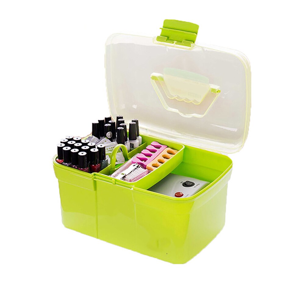 Caja de almacenamiento para manicura de escritorio de mano, tijeras de plástico, organizador de maquillaje, joyería, esmalte de uñas, bolígrafo, contenedor, caja de herramientas de manicura: green