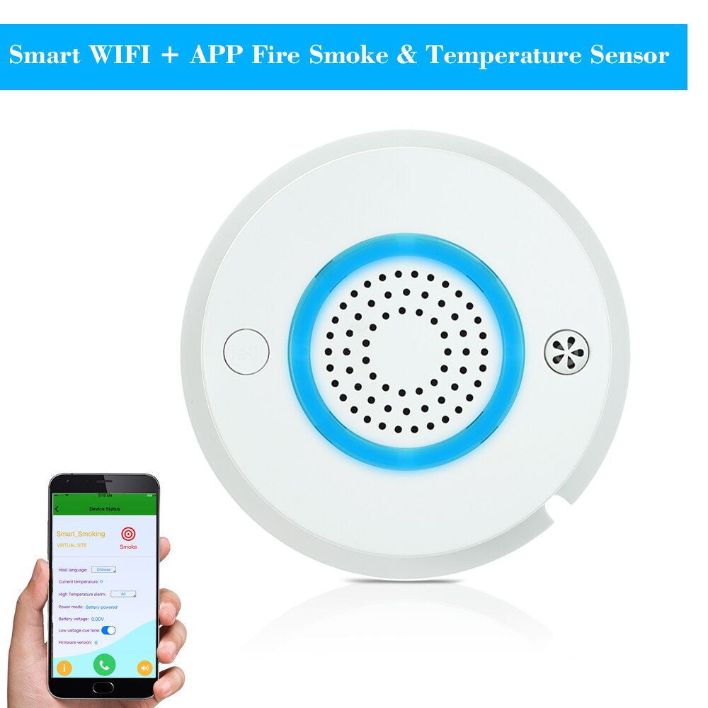 Wifi app brand røg temperatur sensor smart 2 in 1 trådløs røg temperatur detektor alarm hjem sikkerhed alarm system pa -438w