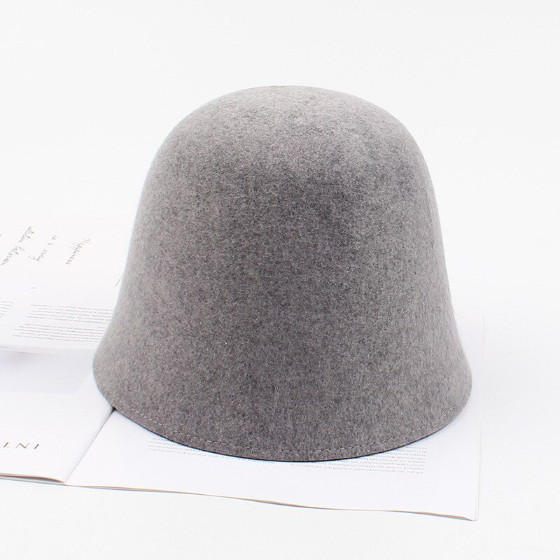 Autumn Wool Bucket Hats Women Bucket Caps Solid Simplicity Hat Caps For Lady: Grey
