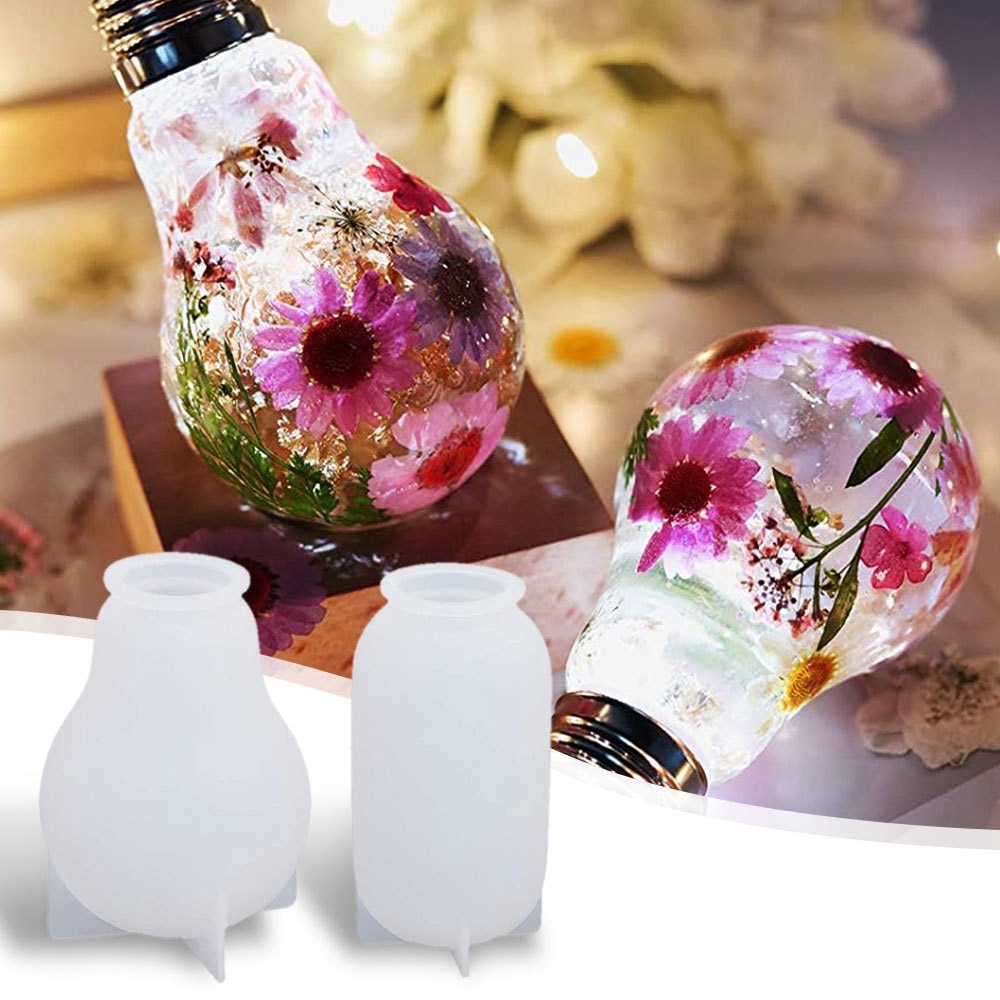 DIY Light Bulb Resin Molds Hand Crafts Tool Bulb Set 2PCS LED Bulb Silicone Molds With 10PCS Caps 4PCS LED Chip Base