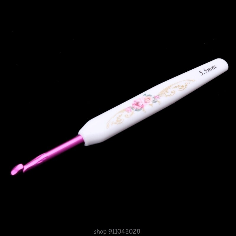 8pcs Plastic Handle Floral Aluminium Crochet Hooks Knitting Needle Set Weaving D16 20