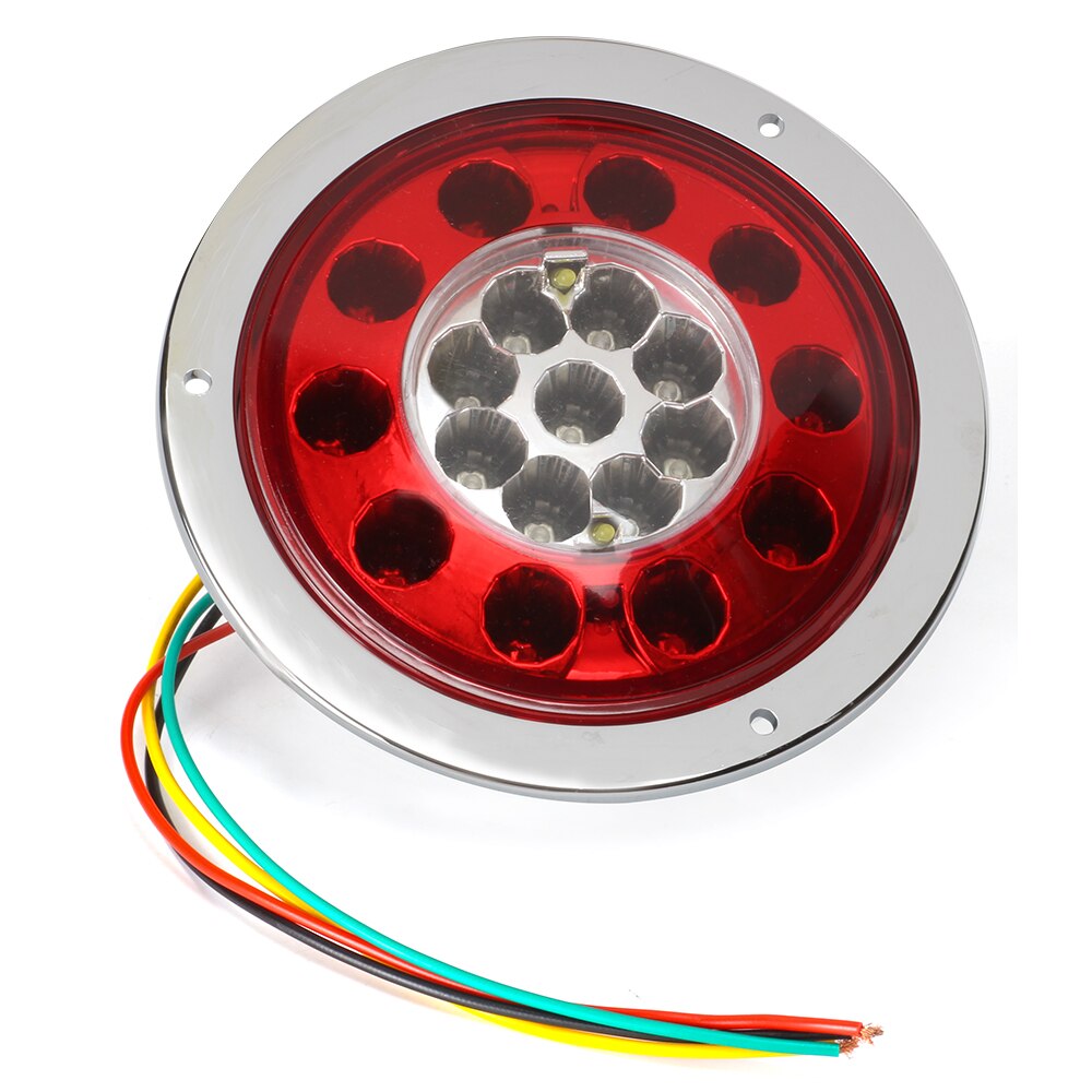 KEYECU Pair 12/24V 4'' 19Led Round Tail Stop Turn and Brake Light Lamp with Chrome Bezel for Trucks JEEP RV