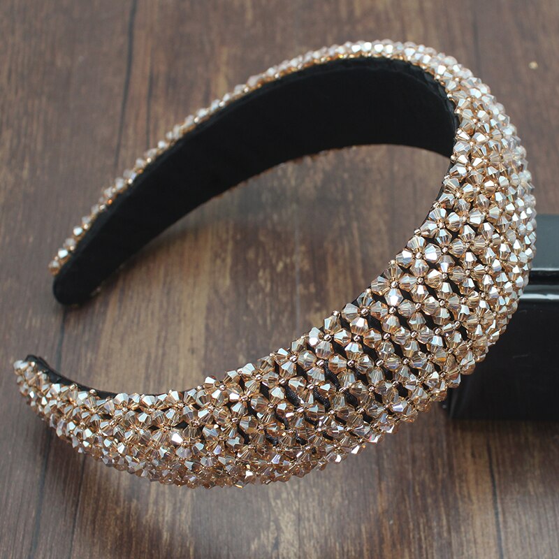 Diadema de lujo palaciego estilo europeo para mujer, bandana con diamantes de imitación brillantes, cristal barroco, esponja gruesa, para: champagne