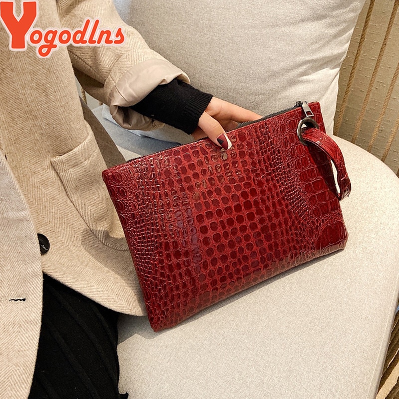 Yogodlns Crocodile Grain femmes pochette en cuir PU femmes enveloppe sac pochette sac de soirée femme embrayages sac à main