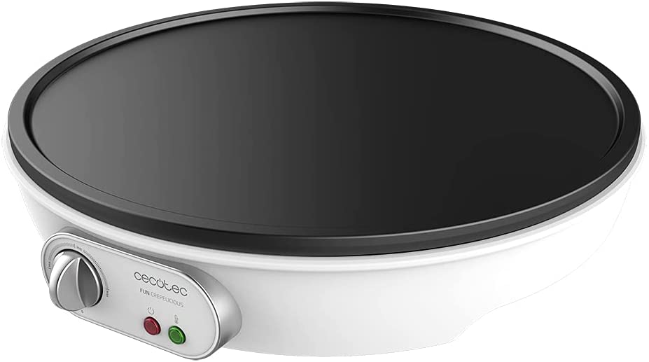 Cecotec Crepera eléctrica Fun Crepestone 1000W con Revestimiento RockStone y Potencia Regulable Blanco Plancha Cocina Fácil de Limpieza Uso Seguro Placa de 30,5 cm Rodillo Esparcidor de Masa y Espátula: Crepelicious
