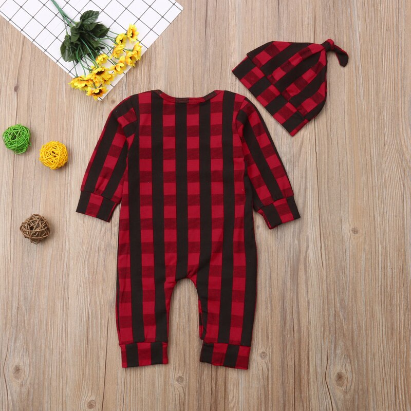 FOCUSNORM Print MY First Christmas Baby Boy Girl Unisex Romper Long Sleeve Plaid Jumpsuit Clothes Outfits