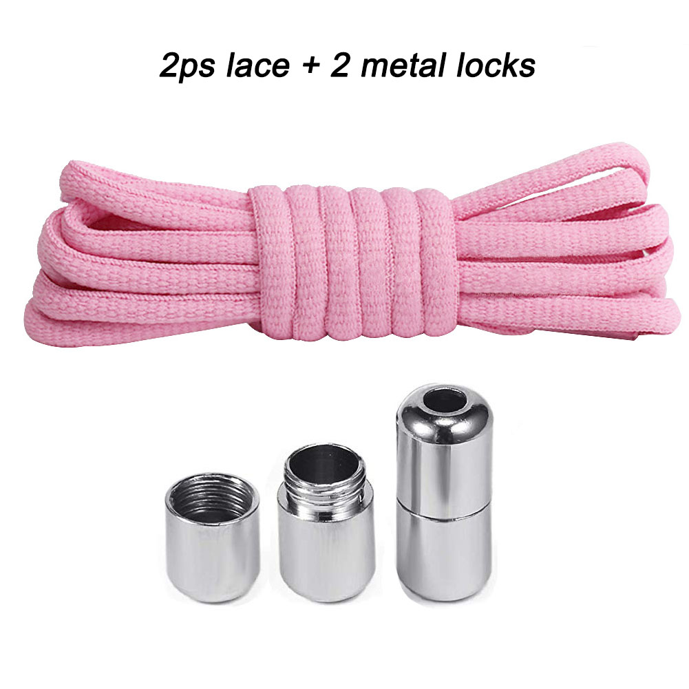 Elastische Geen Tie Schoenveters Ronde Metalen Lock Veters Voor Kinderen En Volwassen Sneakers Quick Schoenveters Halve Cirkel Shoestrings: Roze