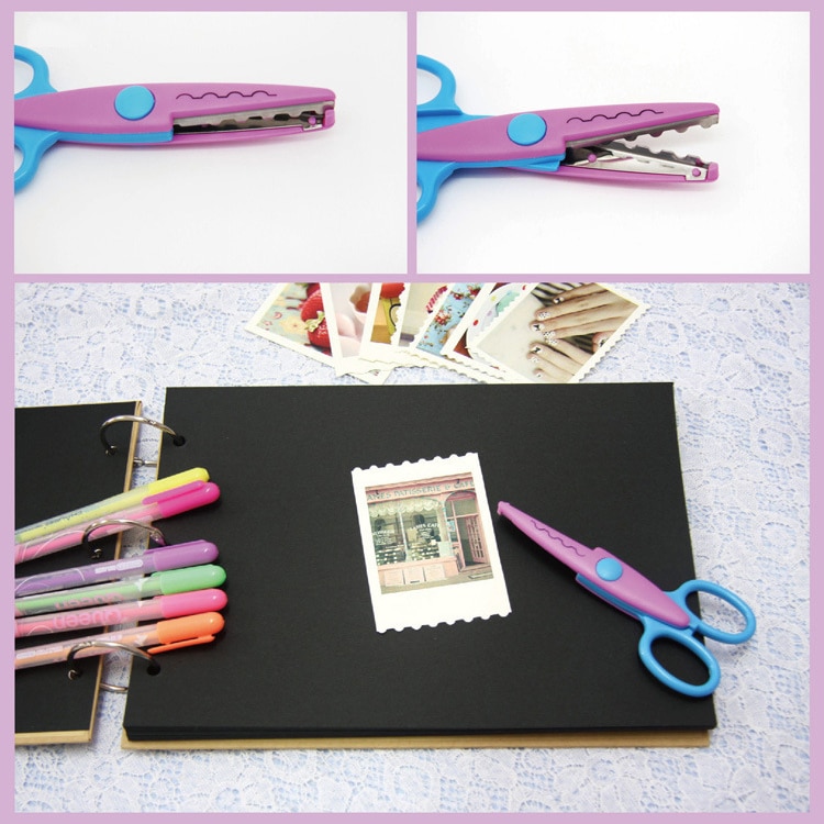 Juego de tijeras para manualidades decorativas para niños, para cortar papel, cinta de tela, álbum de fotos, de álbum de recortes, cortador escolar, 6 unids/set