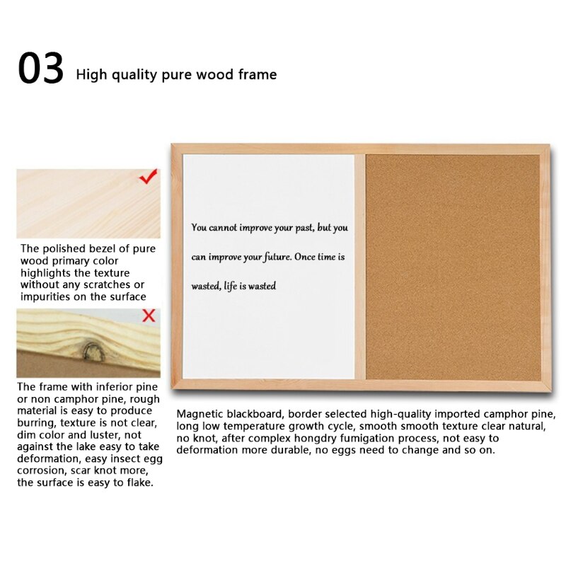Message Cork Board Wood Frame Whiteboard Drawing Boards Combination Bulletin Magnetic Marker Board