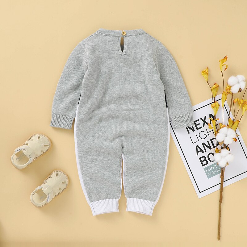 FOCUSNORM 0-24M Autumn Winter Baby Girls Boys Knit Romper Long Sleeve Cartoon Print Warm Jumpsuits