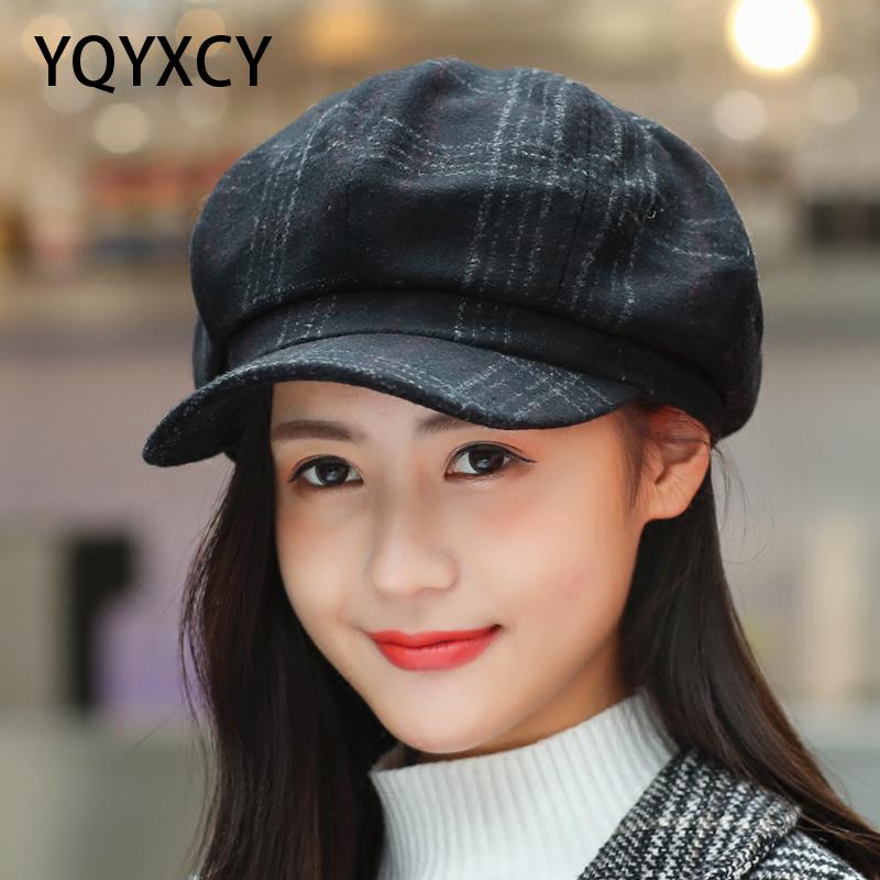 Newsboy Cap Women Autumn Winter Octagonal Caps Artist Painter Hats For Women Men Beret Peaked Cap Female Male Vintage PLaid