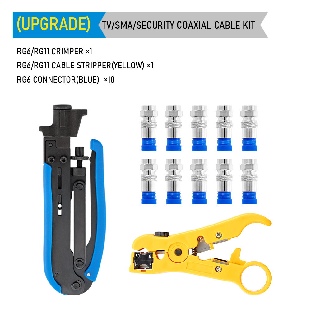 RG6 RG59 RG7 RG11 Wire Stripper Crimper Tool Kit Coaxial Cable Crimping Pliers Set With F BNC Compression Connectors