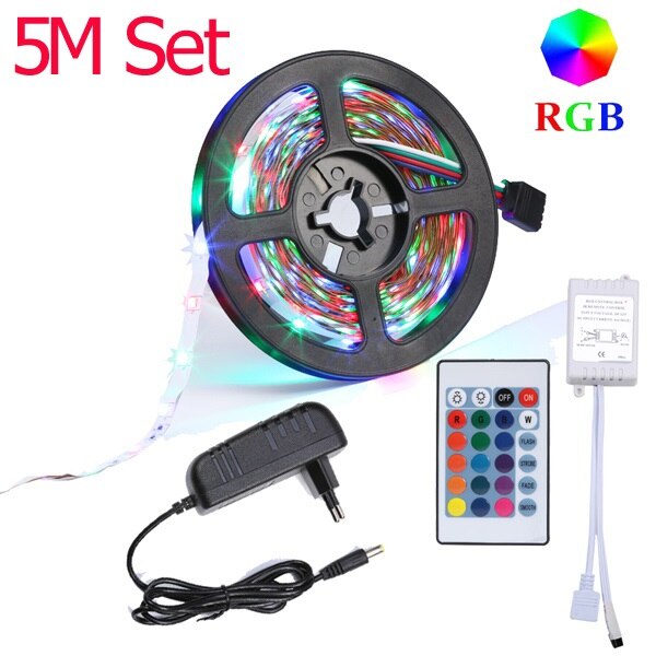 5 Meter 300Leds SMD RGB LED Strip Licht 3528 2835 1M LED Light RGB Leds tape diode lint flexibele Controller DC 12V Adapter set: RGB / Not  Waterproof  5m