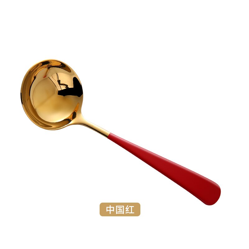 304 rustfrit guldsuppe slev ske dørslag suppe skeer køkkenredskaber: Rød guldske