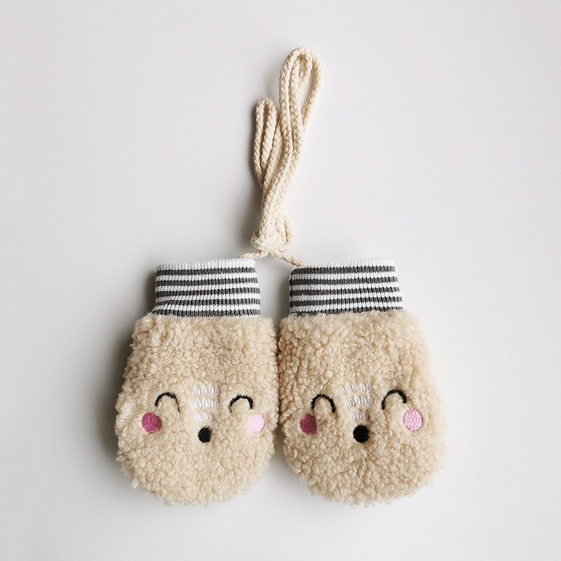 Crianças meninos meninas luvas de inverno bebê dedo cheio luvas engrossar infantil velo criança mão mais quente luvas 1-4y: beige