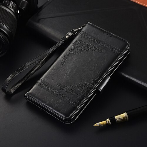 Y6s jat -lx3 jat -l29 jat -lx1 jat -l41 hoesje flip leren hoesje voor huawei  y6s y6 s hoesje achterkant telefoonhoesje op  y6s hoesje: Oliezwart