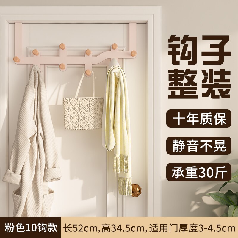 Gancho para colgar ropa detrás de la puerta, sin perforaciones para dormitorio colgador, estante montado en la pared, perchero para abrigo y sombrero: 10 hooks-girl pink
