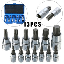 13pcs/Set Impact Tamper Proof Torx Star Bit SleeveHead Machine Motor Socket Set Wrench Set 1/4 3/8 1/2 Drive Metric