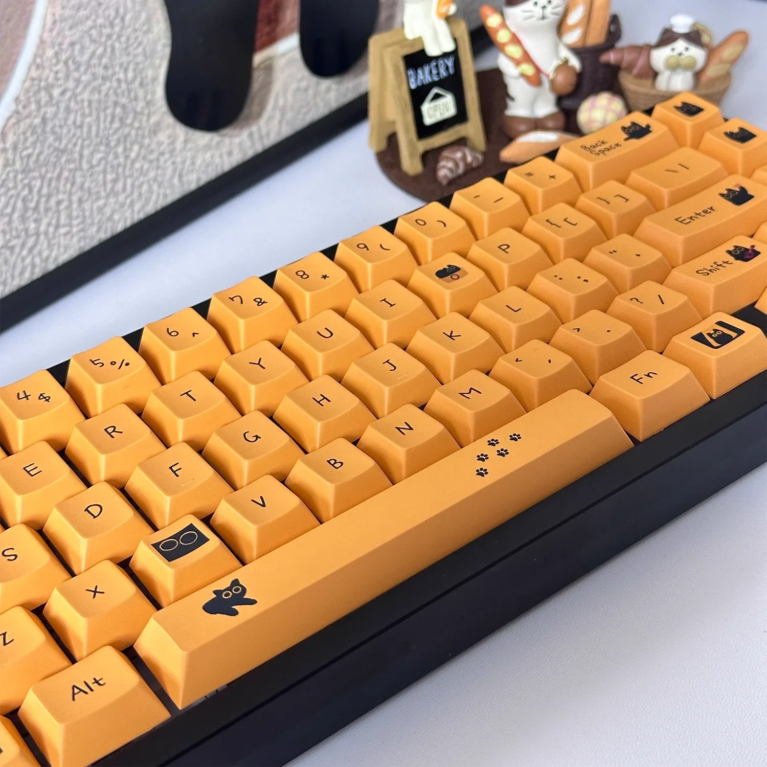 Black Cat Cherry Keycap Set 120-toetsen PBT Leuke oranje zwarte Cat Keycaps voor mechanische toetsenborden