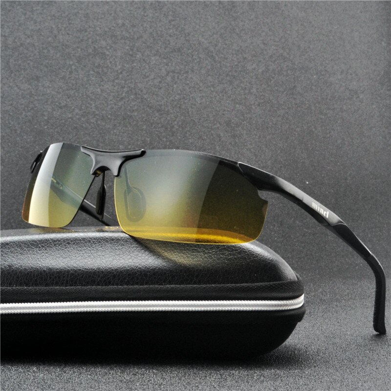 Mincl/ men day night dual-use polariserede solbriller bil, der kører  uv400 solbriller med kasse fml: Sort dag nigiht