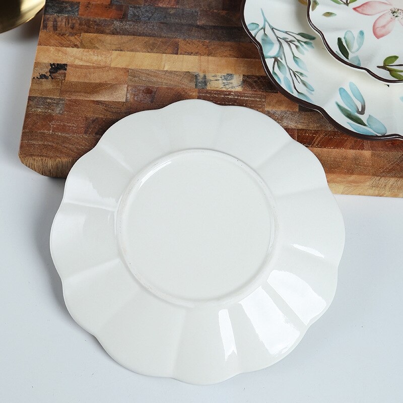 Plato de cerámica con forma de flor para servir, vajilla de Floral PARA CENA, vajilla apta para microondas, plato de postre de 8/10 pulgadas