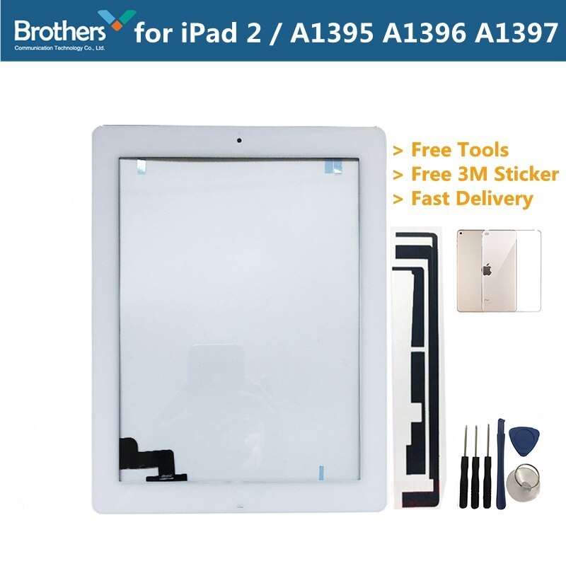 Voor iPad 2 A1395 A1396 A1397 Touch Screen Digitizer Sensor Glas Panel Tablet Vervanging Voor iPad 2 Scherm Met Home knop: White Sticker Case