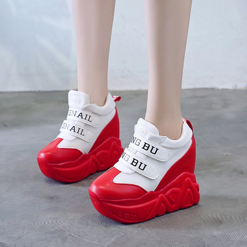 Sommer mesh åndbare sko kvinde høj platform hæle fritidssko kvinder 12cm hæle kiler sneakers chaussures femme