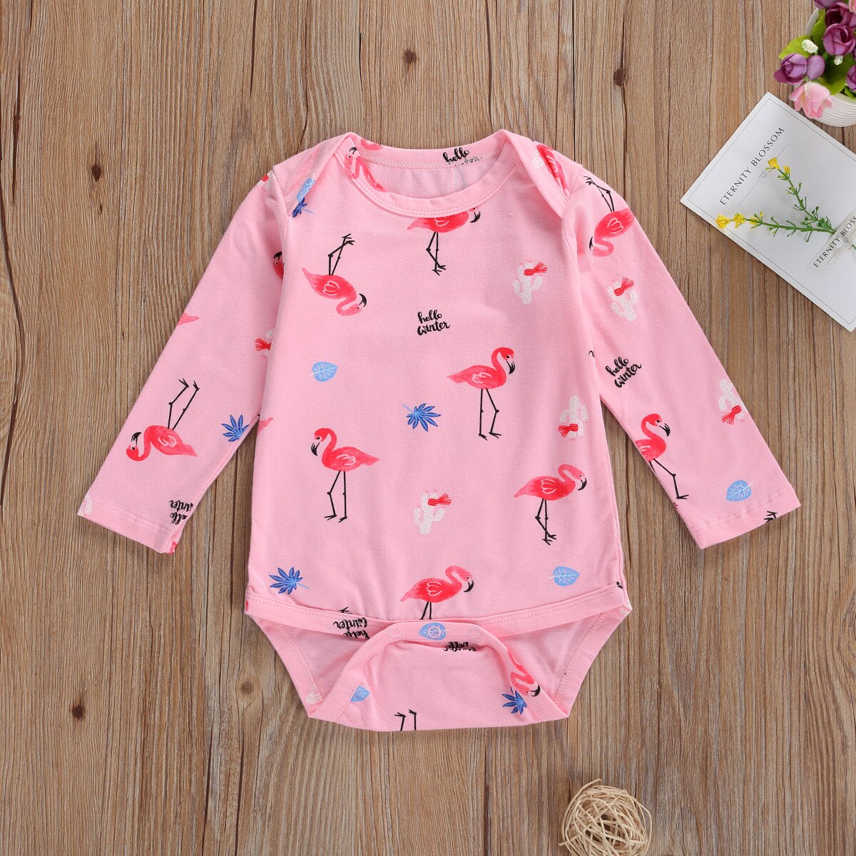 Spædbarn baby piger flamingo print romper småbørn langærmet rund hals tegneserie jumpsuit afslappet forår efterår legedragt