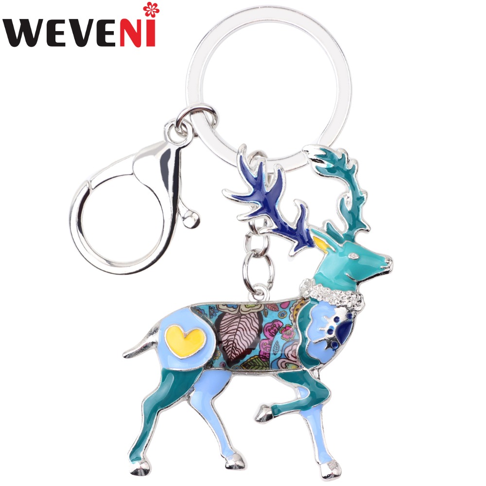 WEVENI Enamel Metal Reindeer Deer Key Chain Key Ring Bijoux Charm Keychain Animal Jewelry For Women Christmas