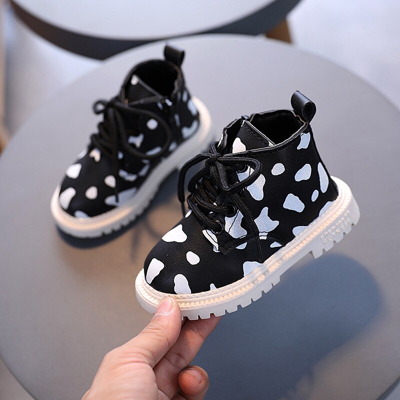 Kinder martin laarzen herfst winter jongens meisjes zachte zool enkele laars baby korte laarzen platte kinderschoenen  e66: Zwart / 28( binnen 16.8cm)
