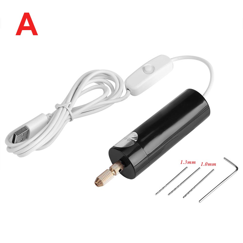 Mini handborr usb-driven handhållen roterande borrsats med spiralborr för metallträsmycken diy mini elektriska borrverktyg: Skriv a