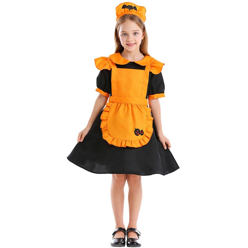 Halloween græskar kostume børn piger orange slik outfit stuepige cosplay kjole sødt barn hallowmas dress up