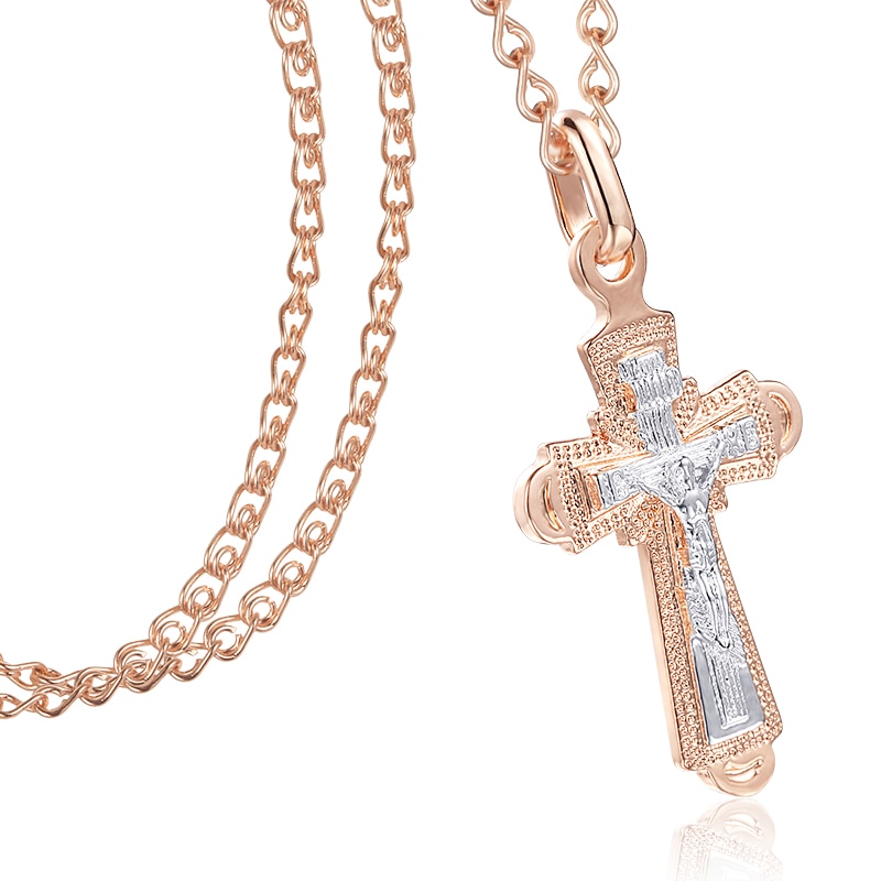 6 Style FJ Jewelry Women Mens Necklace Pendant 585 Rose Gold Color Mixed Cross Crucifix Pendants Snail Chains