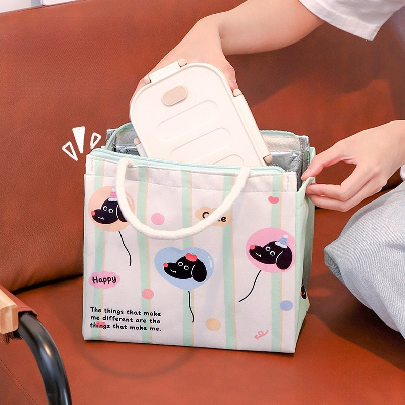 Cute Cartoon Lunch Box for Work and Students, Portable Aluminum Foil Insulated Lunch Box, Large Capacity Picnic Bag