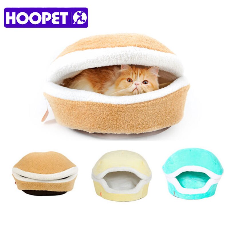 HOOPET, cama de gato cálida, cama con forma de hamburguesa, desmontable, a prueba de viento, mascota, cachorro, nido, carcasa, oculta, bollo de hamburguesa para invierno