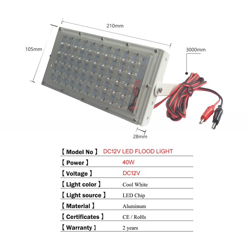 Led Flood Light DC12 Volt Waterproof IP65 40W DC12V LED Spotlight Refletor Outdoor lighting Wall Lamp Garden Floodlight