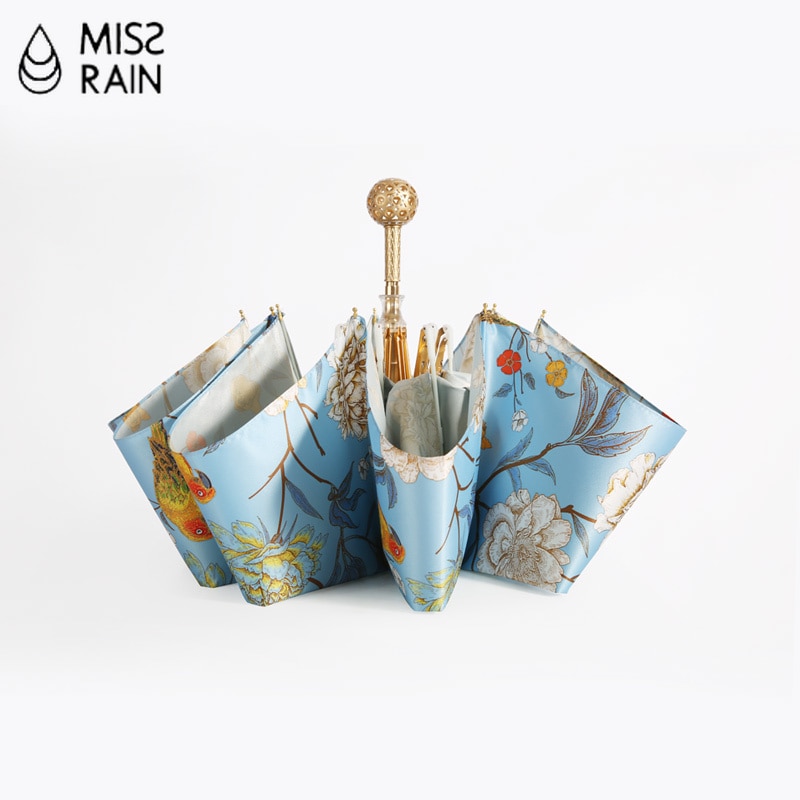 Paraguas MissRain con mango de bola de oro, paraguas de lujo para mujer, , protección Uv, bolsillo plegable, paraguas de lluvia para mujer, hermosos y compactos