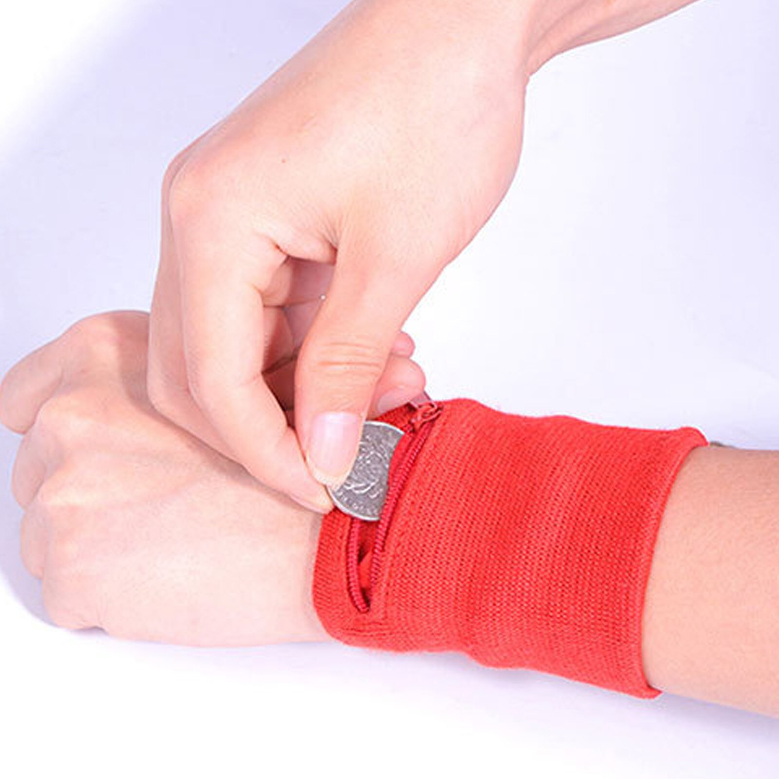 Dames heren portemonnees reis zweetband hardloop pols portemonnee sleutel sport polsband met ritsvak 8*8cm