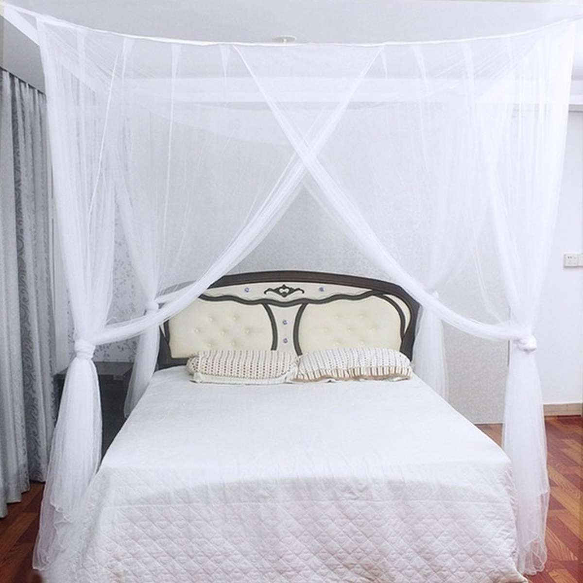 Summer Black/ White Mosquito Net Lace Canopy Curtain Baldachin Netting Quarto Doors For Double King Size Bed: White