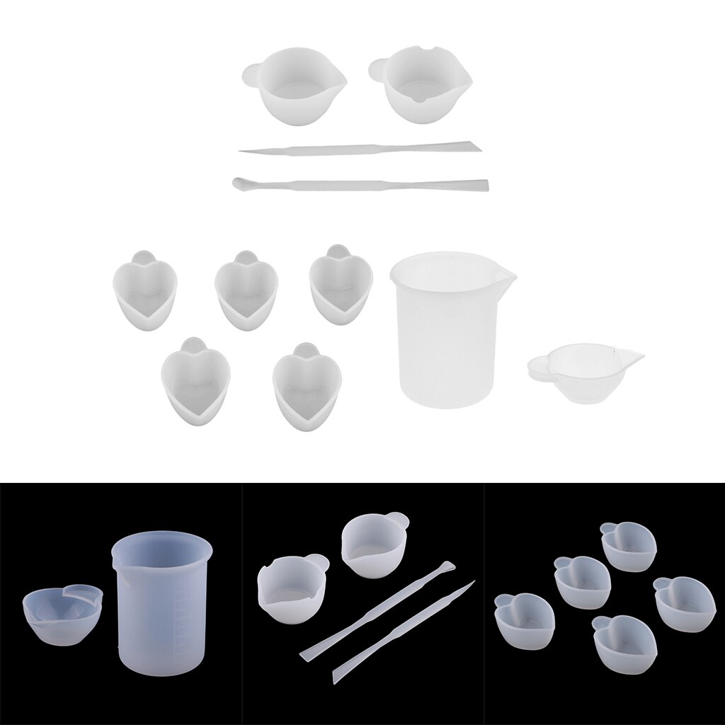 11pcs/Set Silicone Stirring Rods Stick + Mixing Measuring Distribution Cups Epoxy Resin Tool