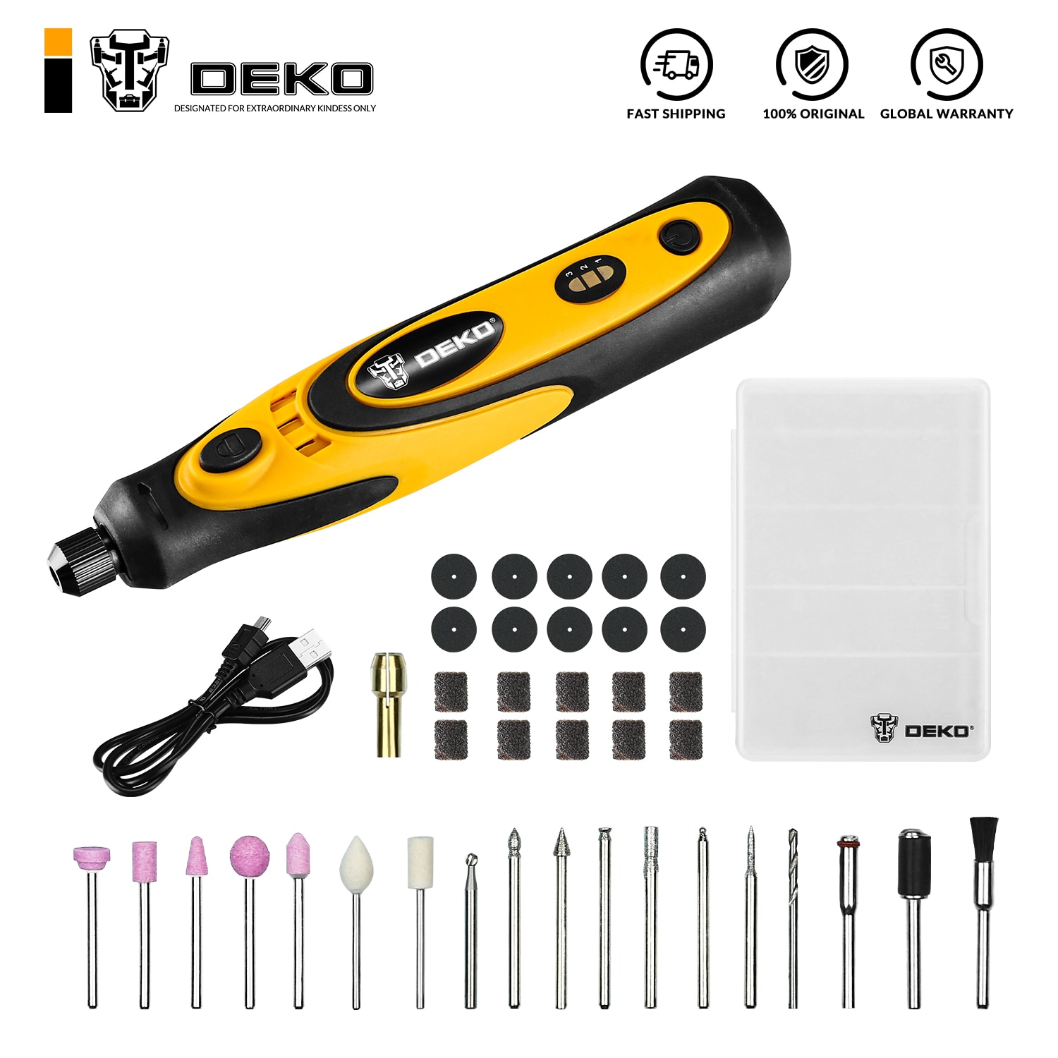 DEKO-herramienta rotativa DKRT3.6JN01, minitaladro inalámbrico de velocidad Variable con carga USB, herramientas eléctricas, juego de amoladora con accesorios de grabado