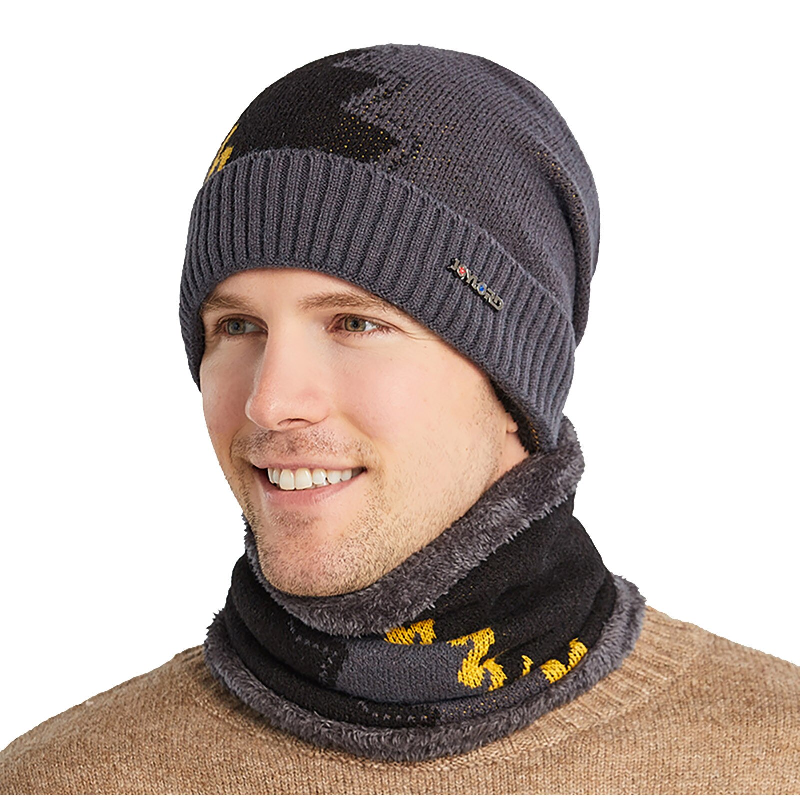 2Pcs Ski Cap En Sjaal Koude Warm Leer Winter Hoed Voor Vrouwen Mannen Gebreide Muts Motorkap Warme cap Mutsen: Gray